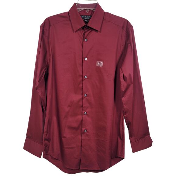 👔 Alfani Men's Dress Shirt Small Maroon Athletic Fit Long Sleeve Button-Up - Picture 1 of 6